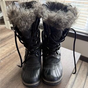 Sorel Black and Brown Fur-Trimmed Winter Boots